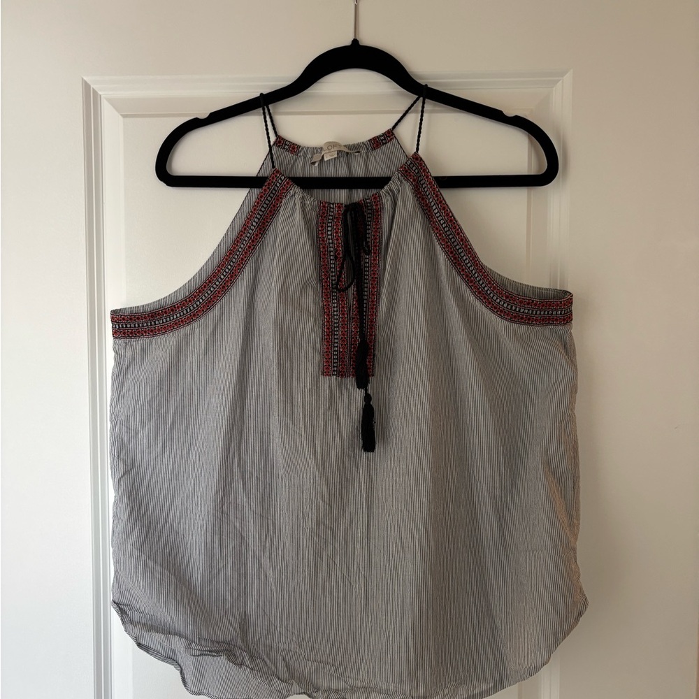 LOFT Gray and Silver Sleeveless Tie Front Tank Top